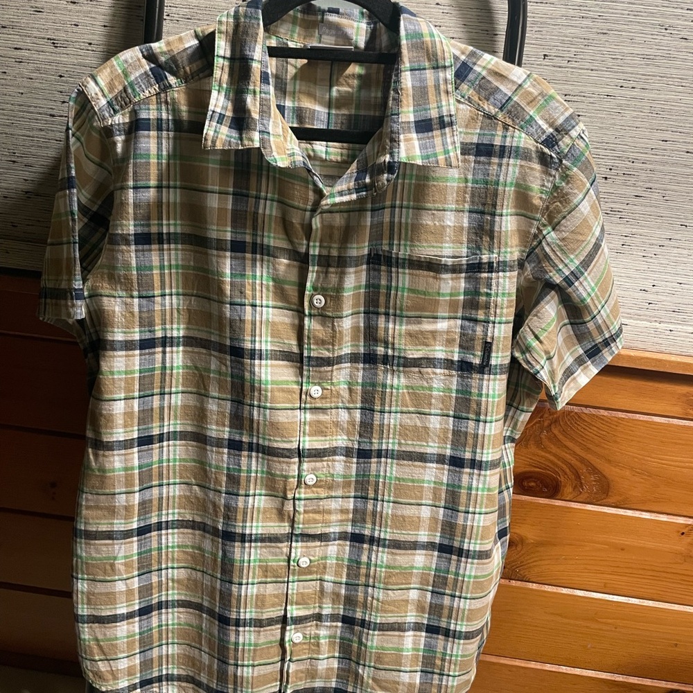 Columbia Men's Plaid Button Down Shirt - Tan and Green